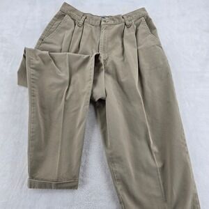 Essentials Style Chino Pants Womens 12P Pleated Khaki Cotton Cuffed Good